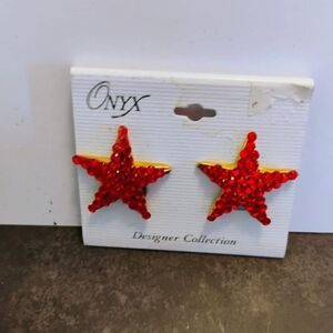 Onyx Red Crystal Star Clip-On Earrings
